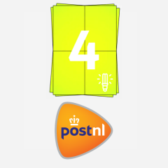 PostNL verzendetiketten A4 vellen, 4 x A6 etiketten, 400 etiketten per verpakking, permanent, geel, 104 mm x 148 mm